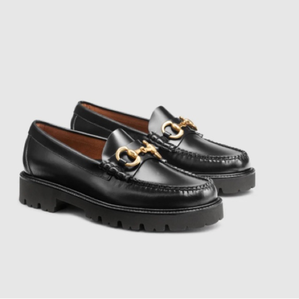 G.H. Bass & Co. Black Leather Loafers with Gold Accent - Picture 3 of 5